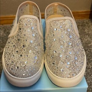ANTONIO MELANI Chalk Rhinestone Slip-On Sneakers